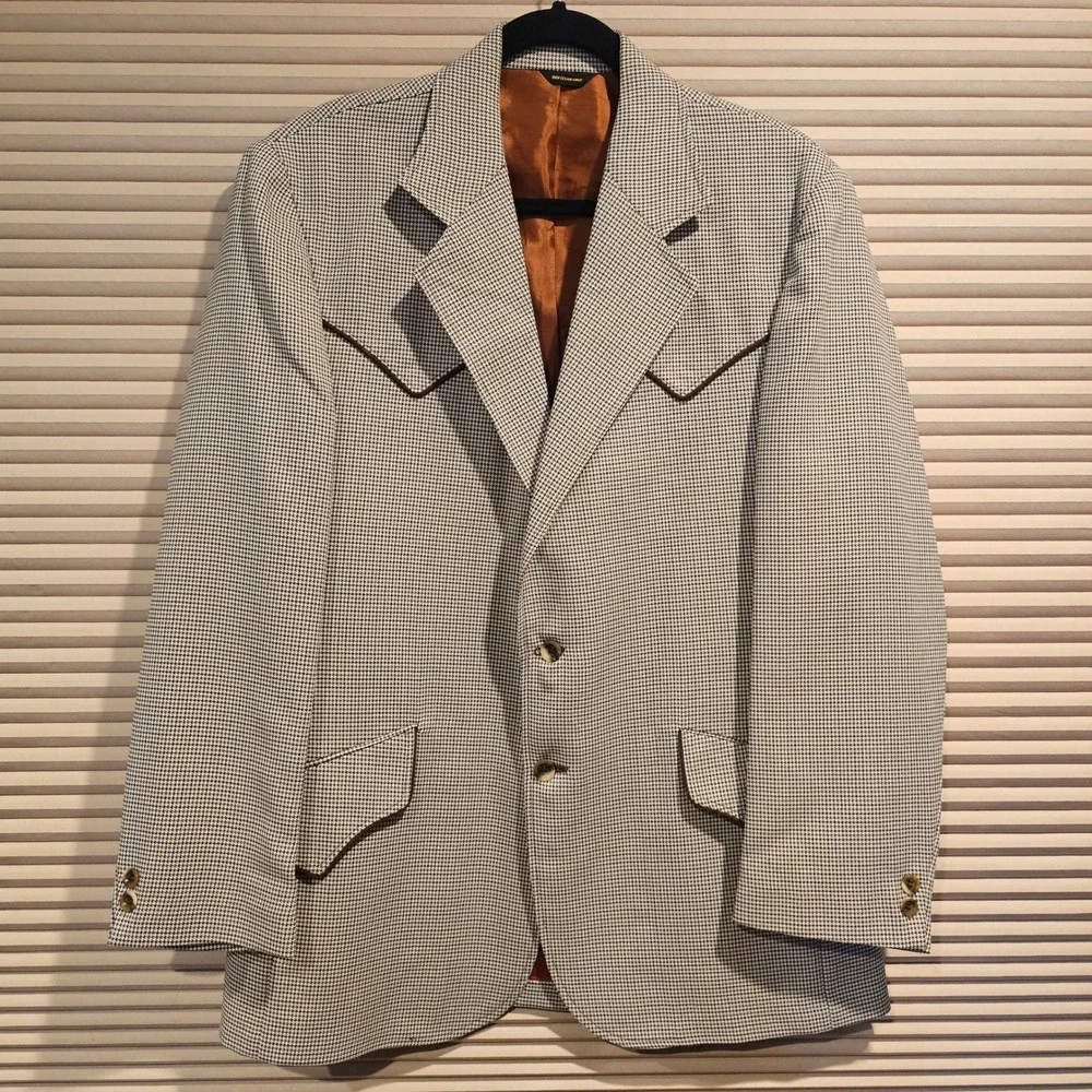 H Bar C California Ranchwear Vintage Western‎ Houndstooth Blazer Tan Brown 44